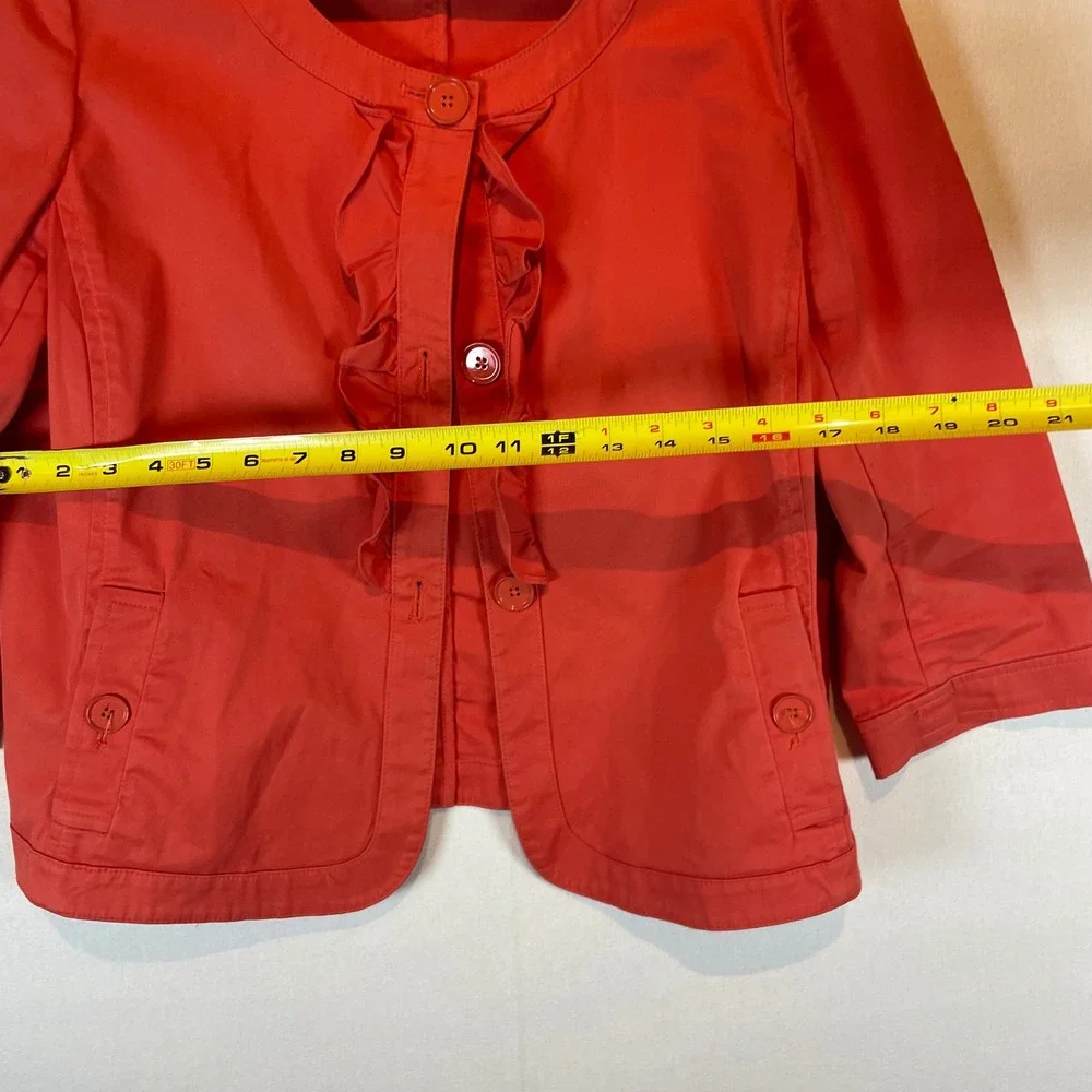 Talbots Petites Coral Red Ruffle‎ Front 3/4 Sleeve Blazer Jacket Size 12P - Picture 3 of 6